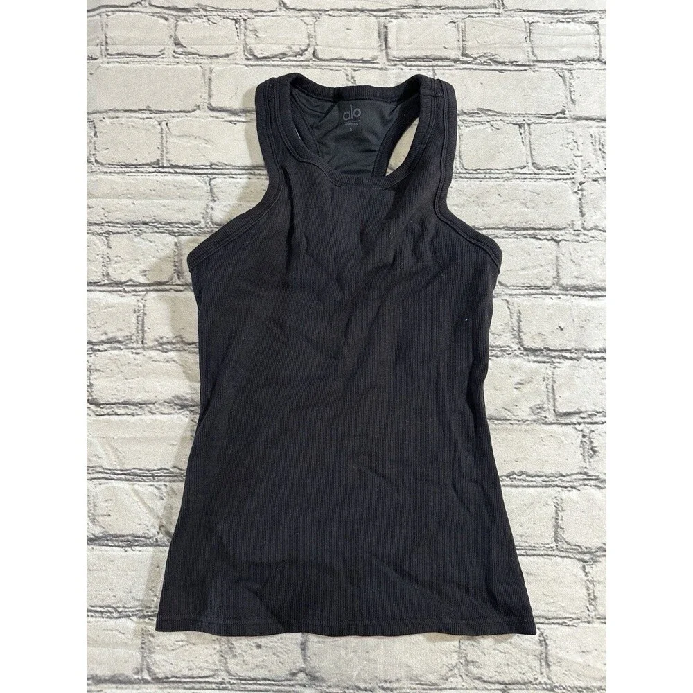 Alo Yoga Ribbed Devoted Full Length Black Tank Size Small Work Out - Picture 4 of 9